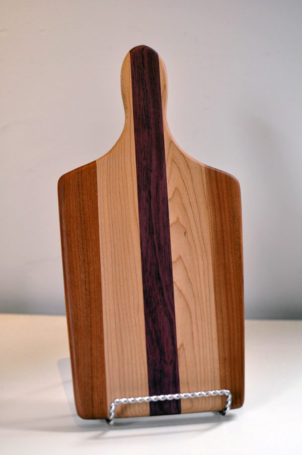 Small Cutting Board with Handle Purple Heart Maple Cherry