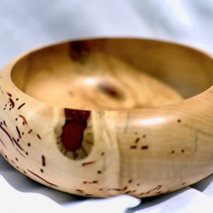 Silver Birch Bowl with red resin highlights