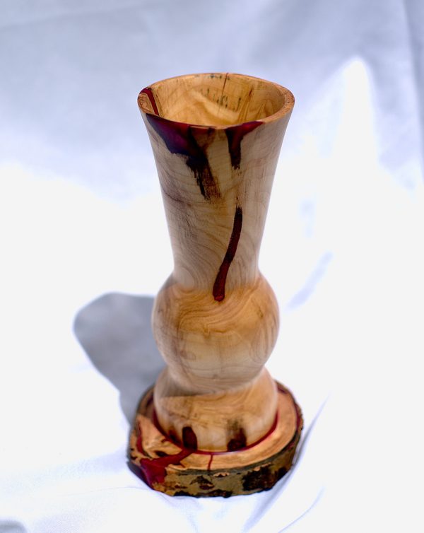 Silver Birch Vase with red resin highlights