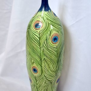 Tall bottle Peacock feather green