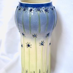 Tall vase airbrush blue and green flowers
