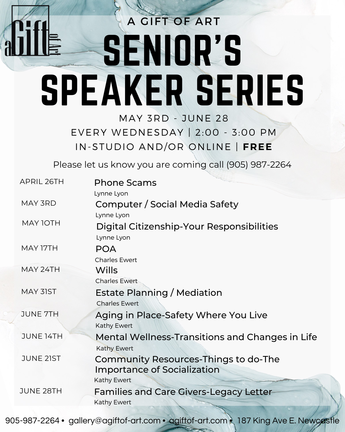 APRIL 19 – JUNE 28 | Senior’s Speaker Series